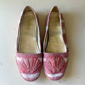 Coach Women’s Rorie Seashell Flats - Beaded and Pink/White Stripe - Size 6.5